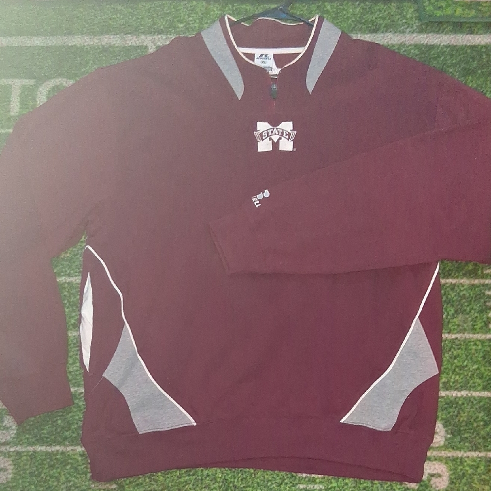 Retro VINTAGE Mississippi State Bulldogs Maroon and Gray Men's Q ZIP Pullover